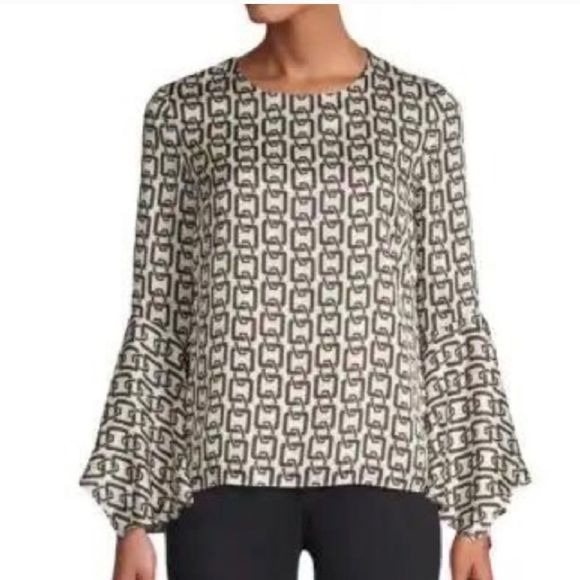 Milly Tops - Milly Holly Bell-Sleeve Chain-Print Twill Top 12